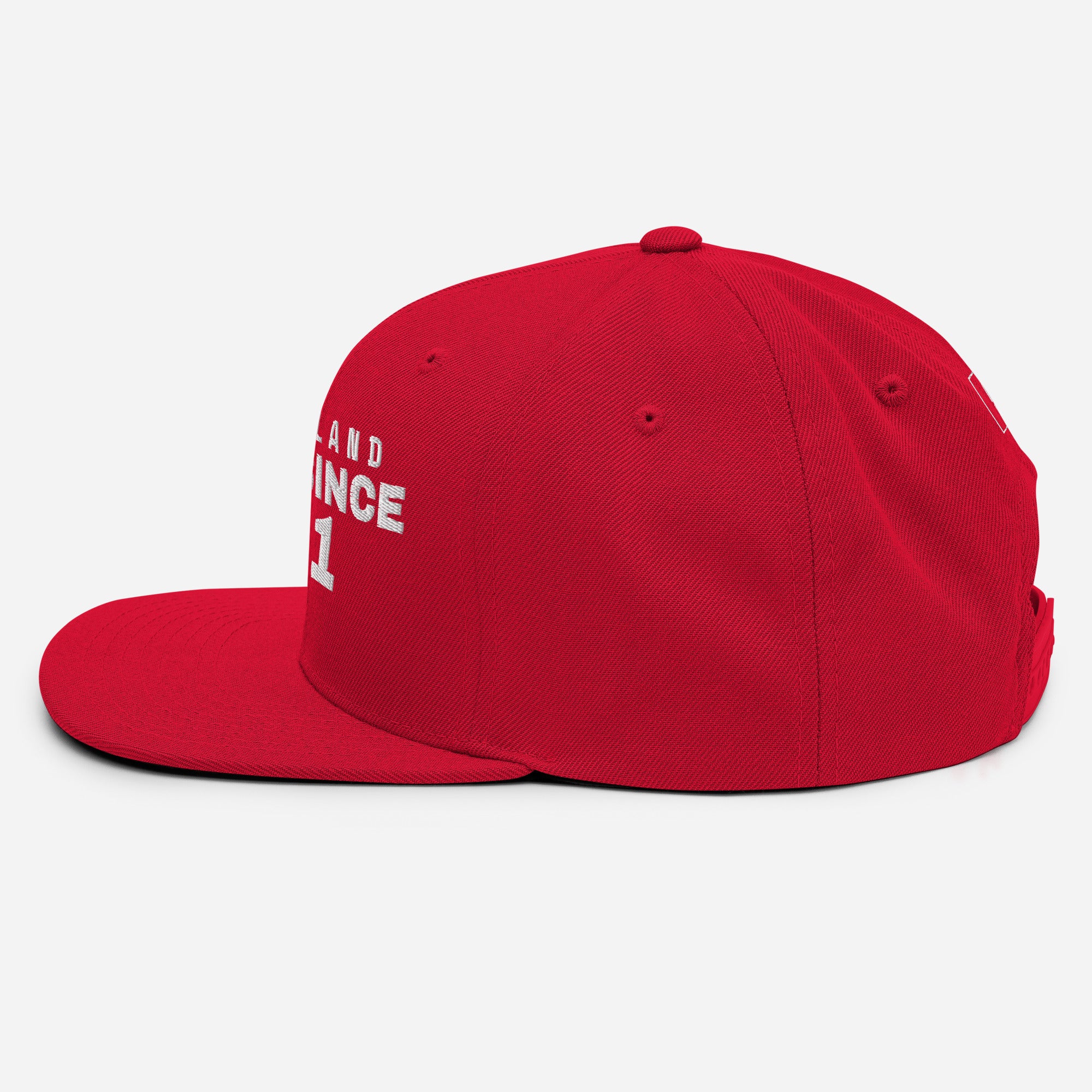 Red snapback cap with SWITZERLAND GREAT SINCE 1291 embroidery