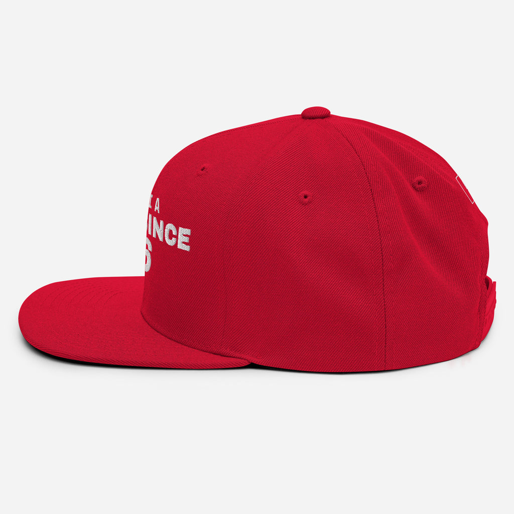 Red snapback cap with AUSTRIA GREAT SINCE 996 embroidery