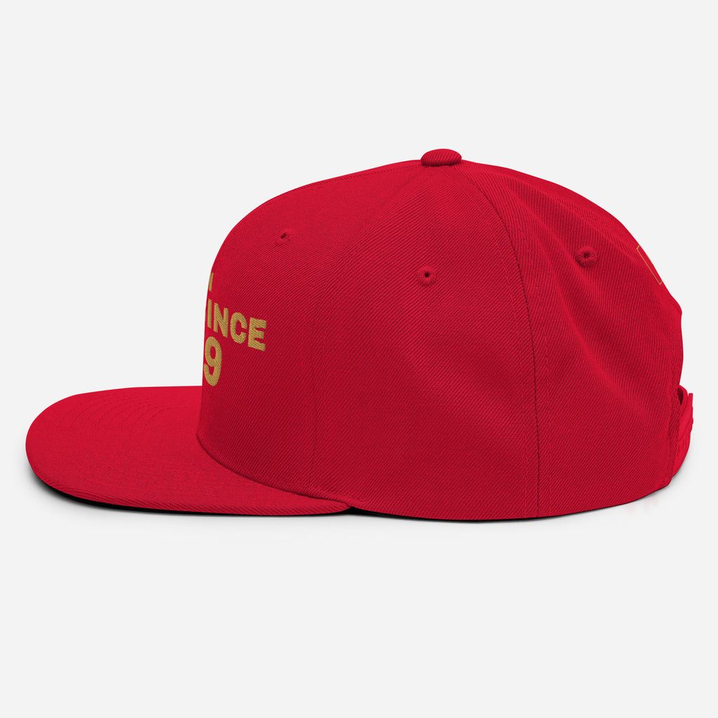 Red snapback cap with SPAIN GREAT SINCE 1479 embroidery