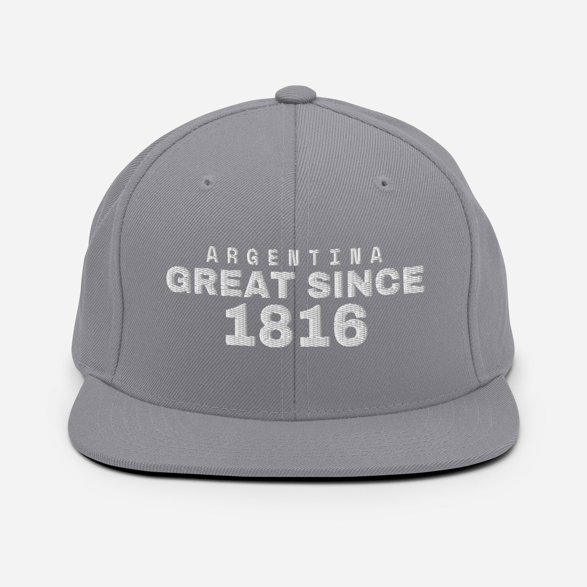 Silver snapback cap with ARGENTINA GREAT SINCE 1816 embroidery