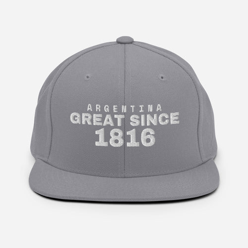 Silver snapback cap with ARGENTINA GREAT SINCE 1816 embroidery