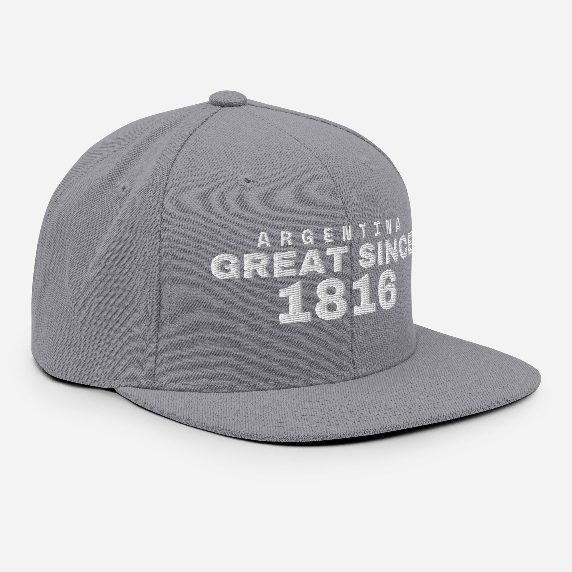 Silver snapback cap with ARGENTINA GREAT SINCE 1816 embroidery