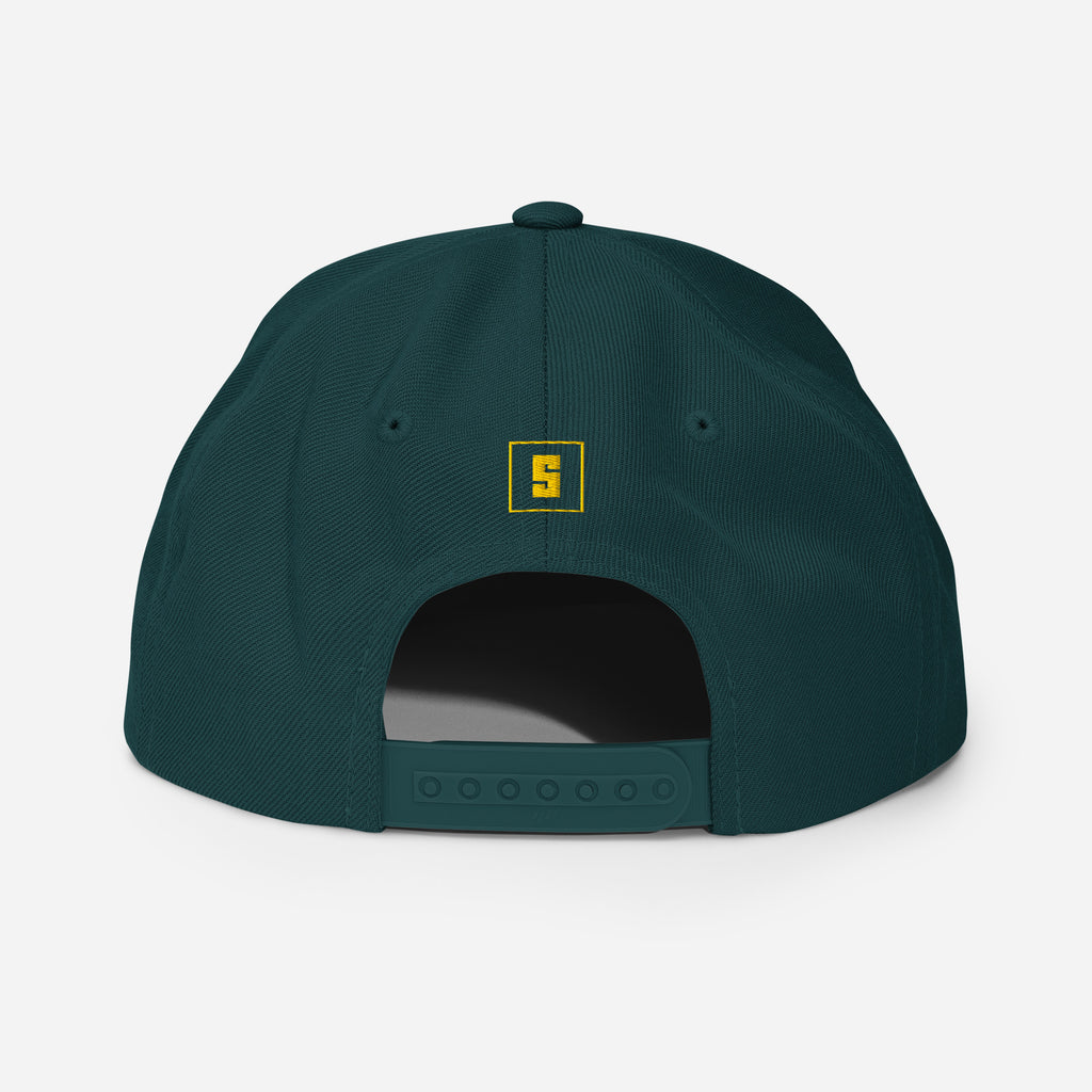 Spruce green snapback cap with BRAZIL GREAT SINCE 1822 embroidery