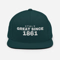 Spruce green snapback cap with ITALY GREAT SINCE 1861 embroidery
