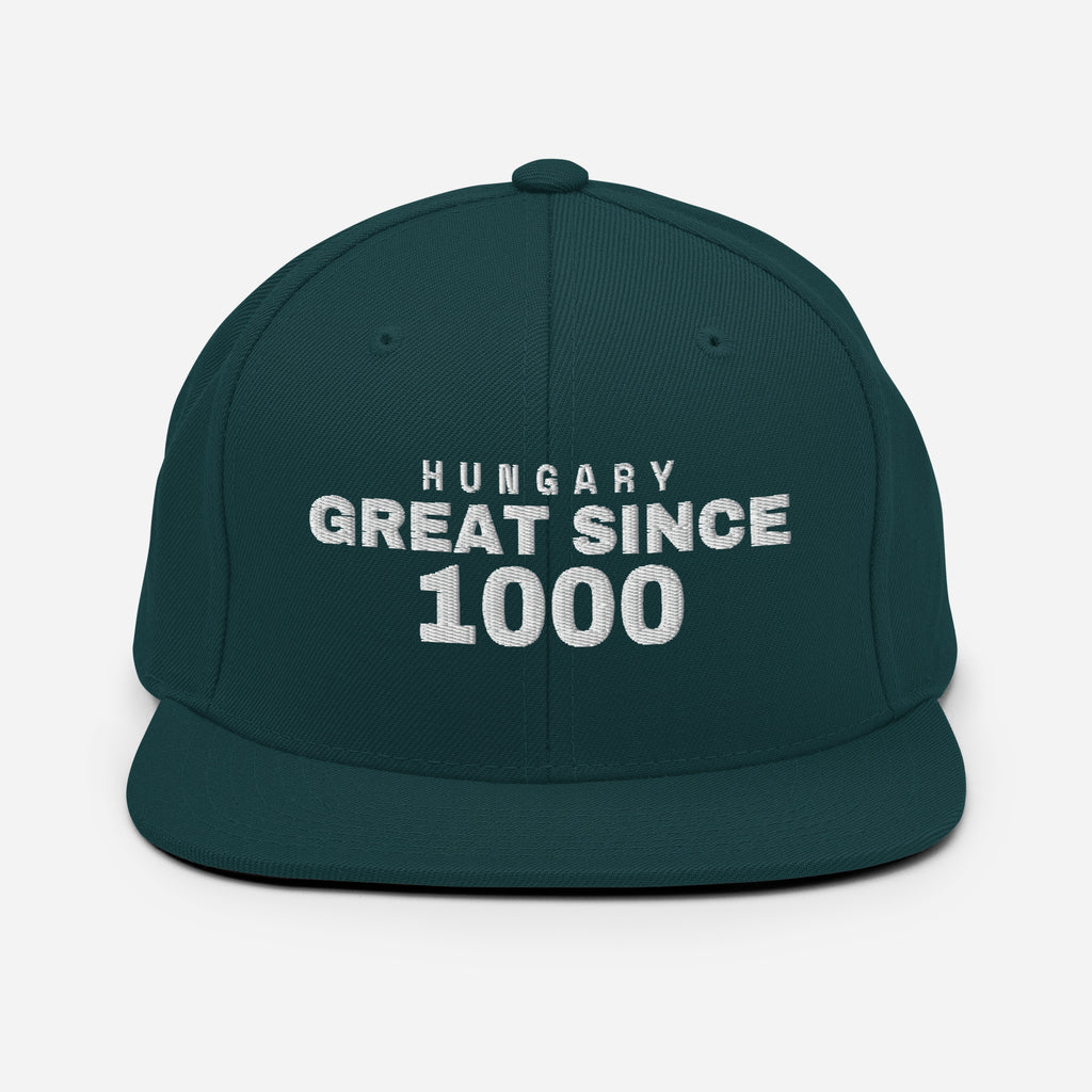 Spruce green snapback cap with HUNGARY GREAT SINCE 1000 embroidery
