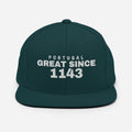 Spruce green snapback cap with PORTUGAL GREAT SINCE 1143 embroidery