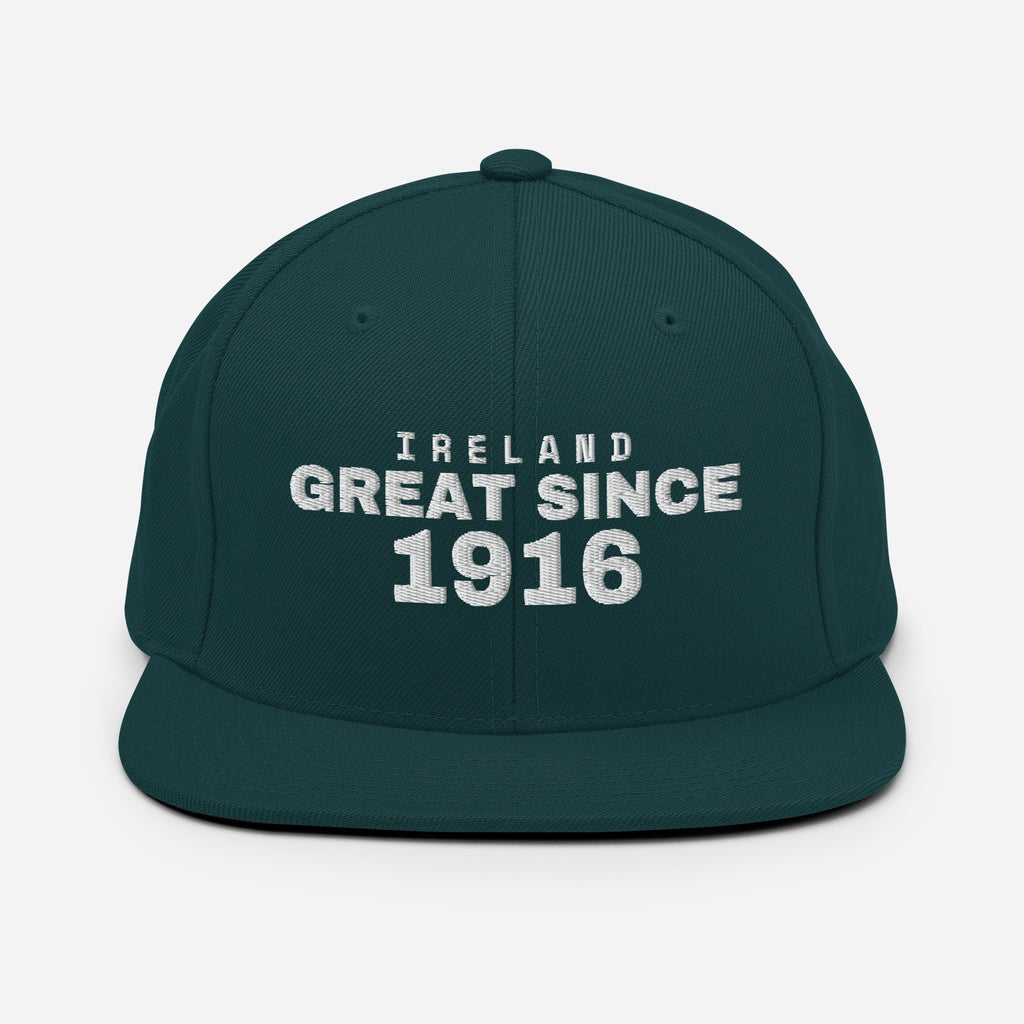 Spruce green snapback cap with IRELAND GREAT SINCE 1916 embroidery