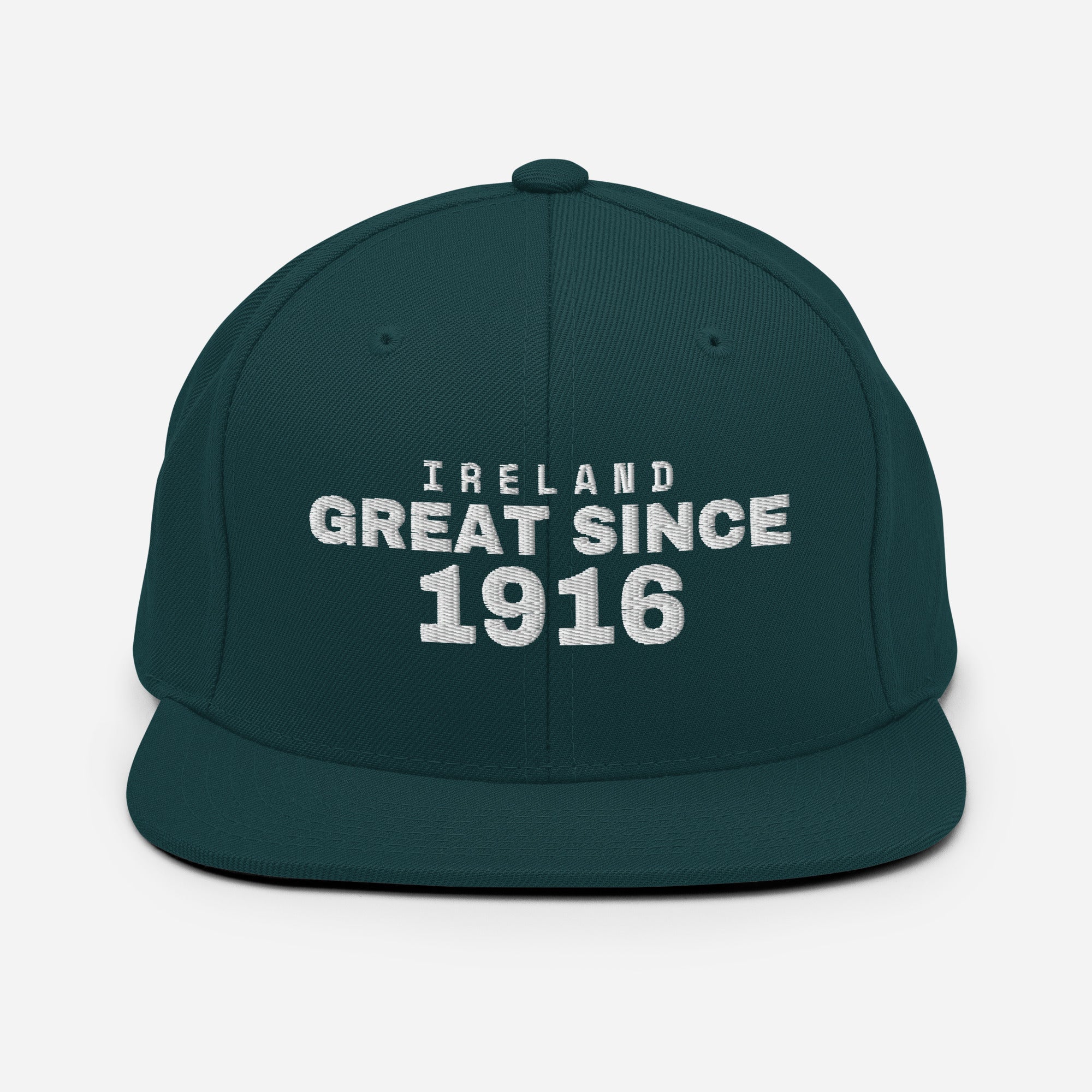 Spruce green snapback cap with IRELAND GREAT SINCE 1916 embroidery