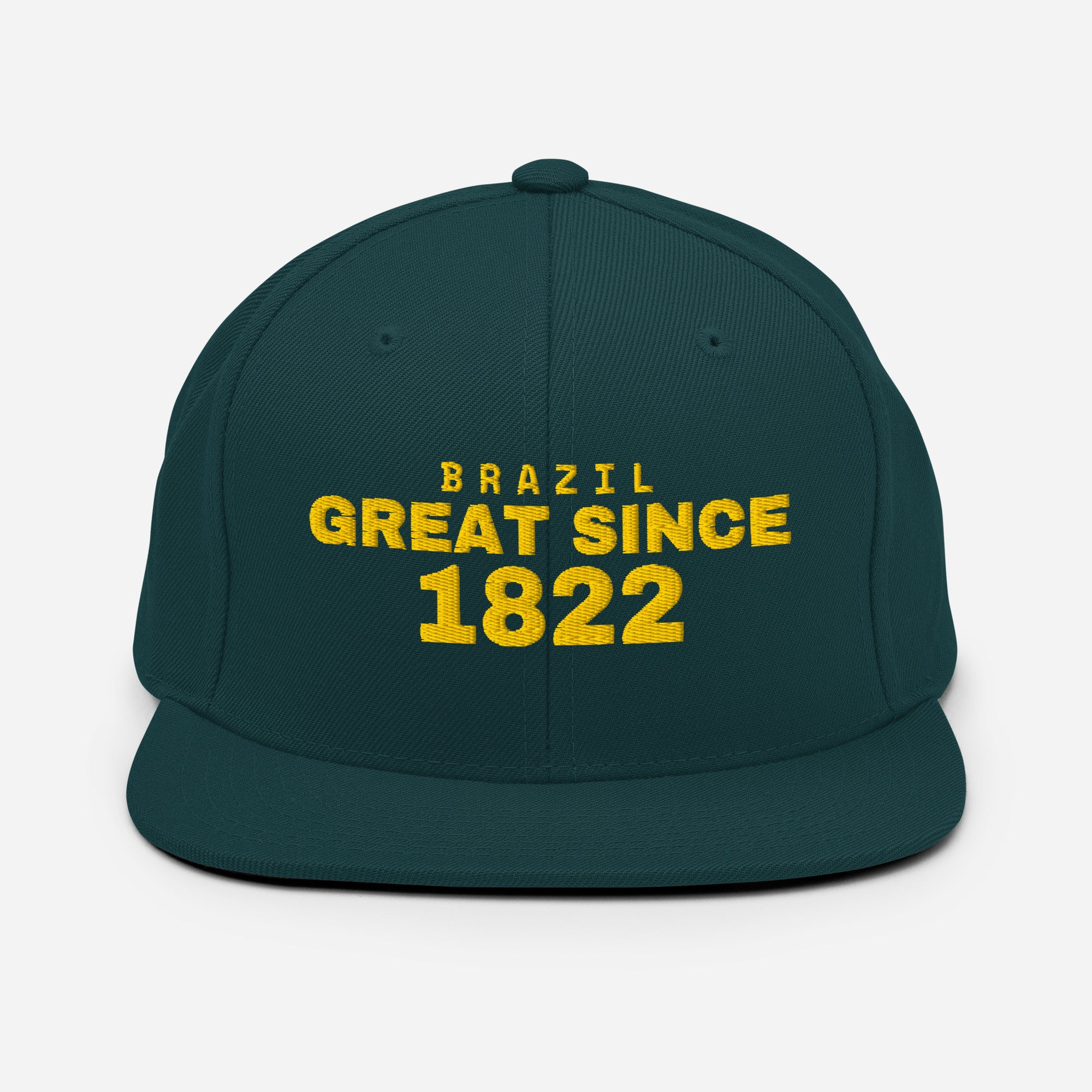 Spruce green snapback cap with BRAZIL GREAT SINCE 1822 embroidery