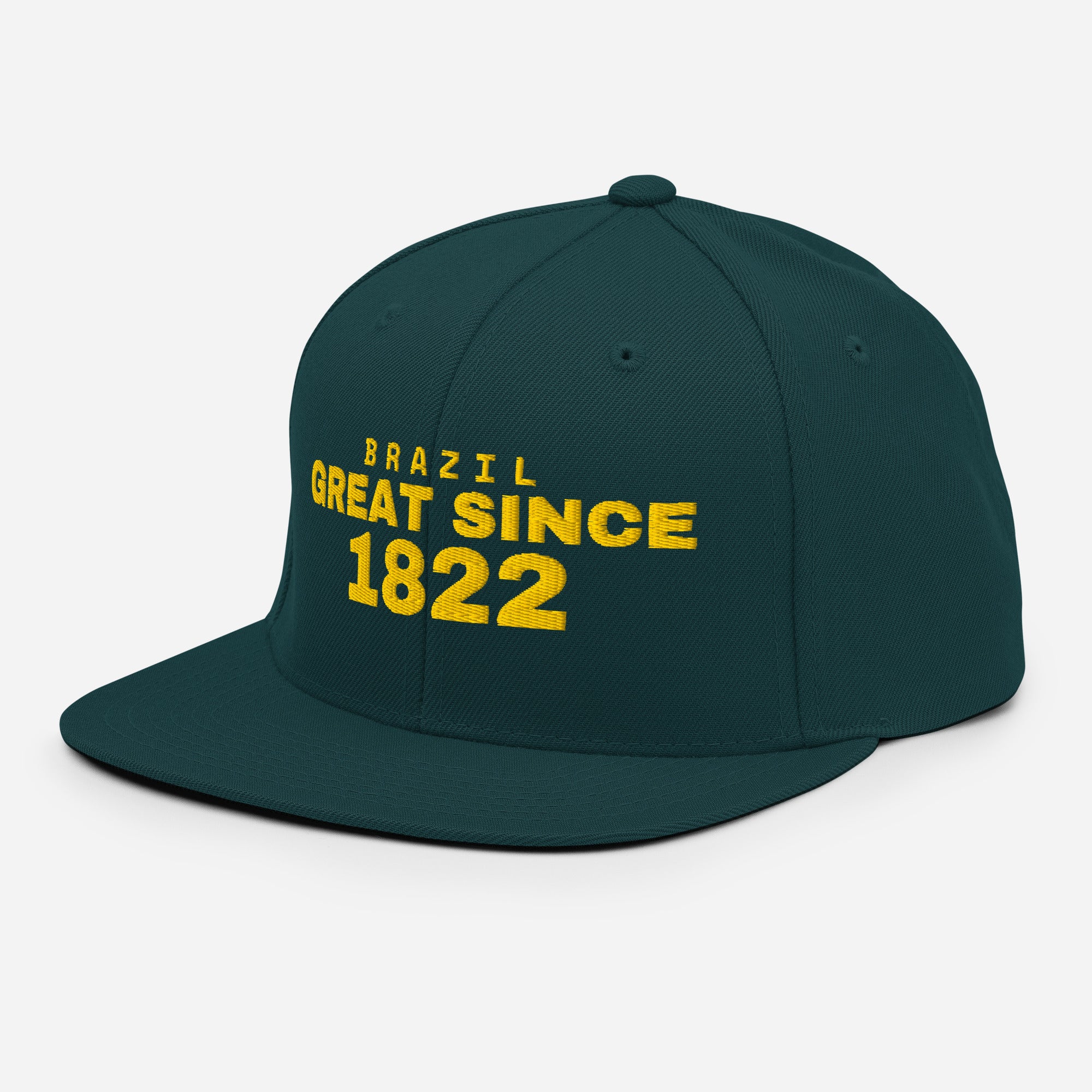 Spruce green snapback cap with BRAZIL GREAT SINCE 1822 embroidery