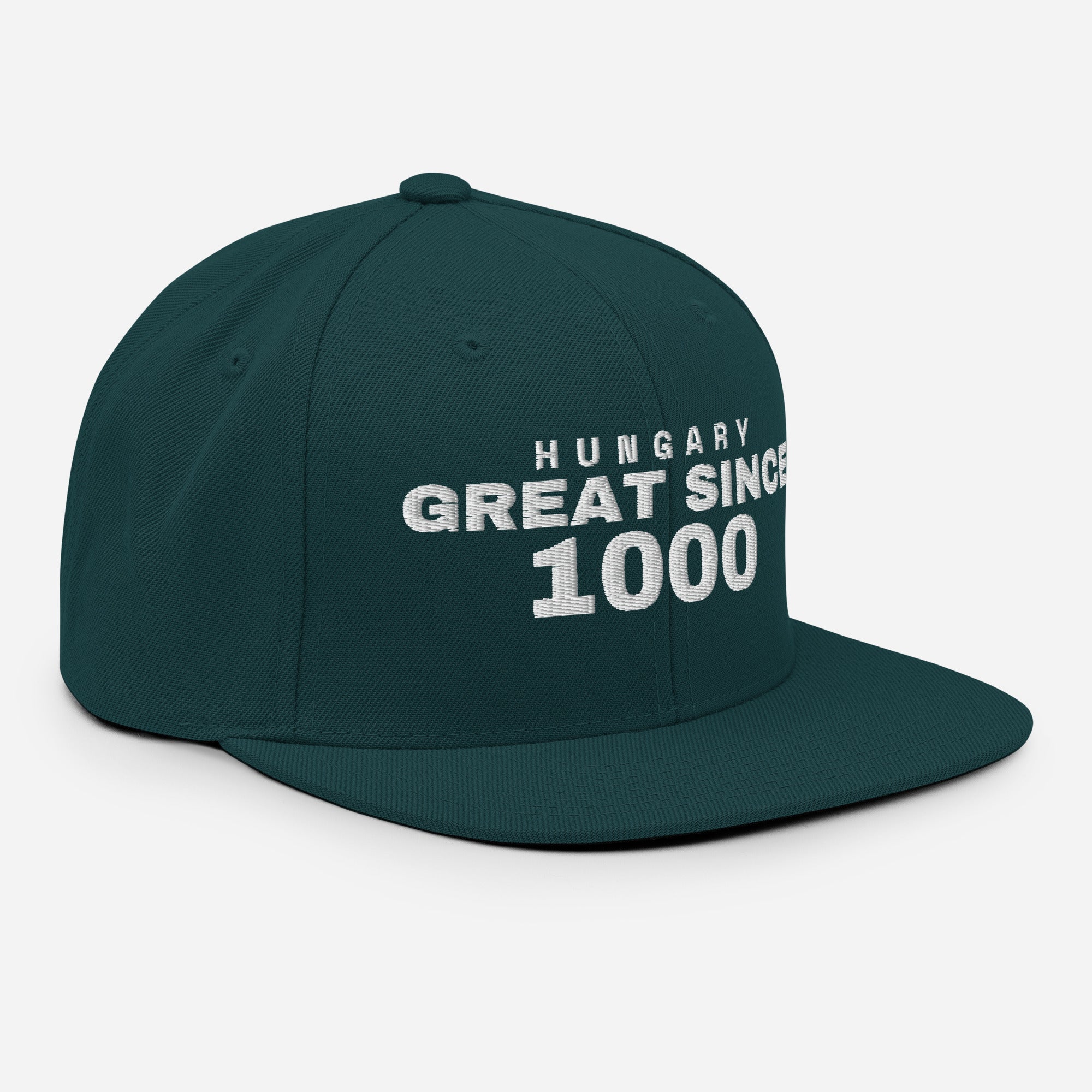 Spruce green snapback cap with HUNGARY GREAT SINCE 1000 embroidery