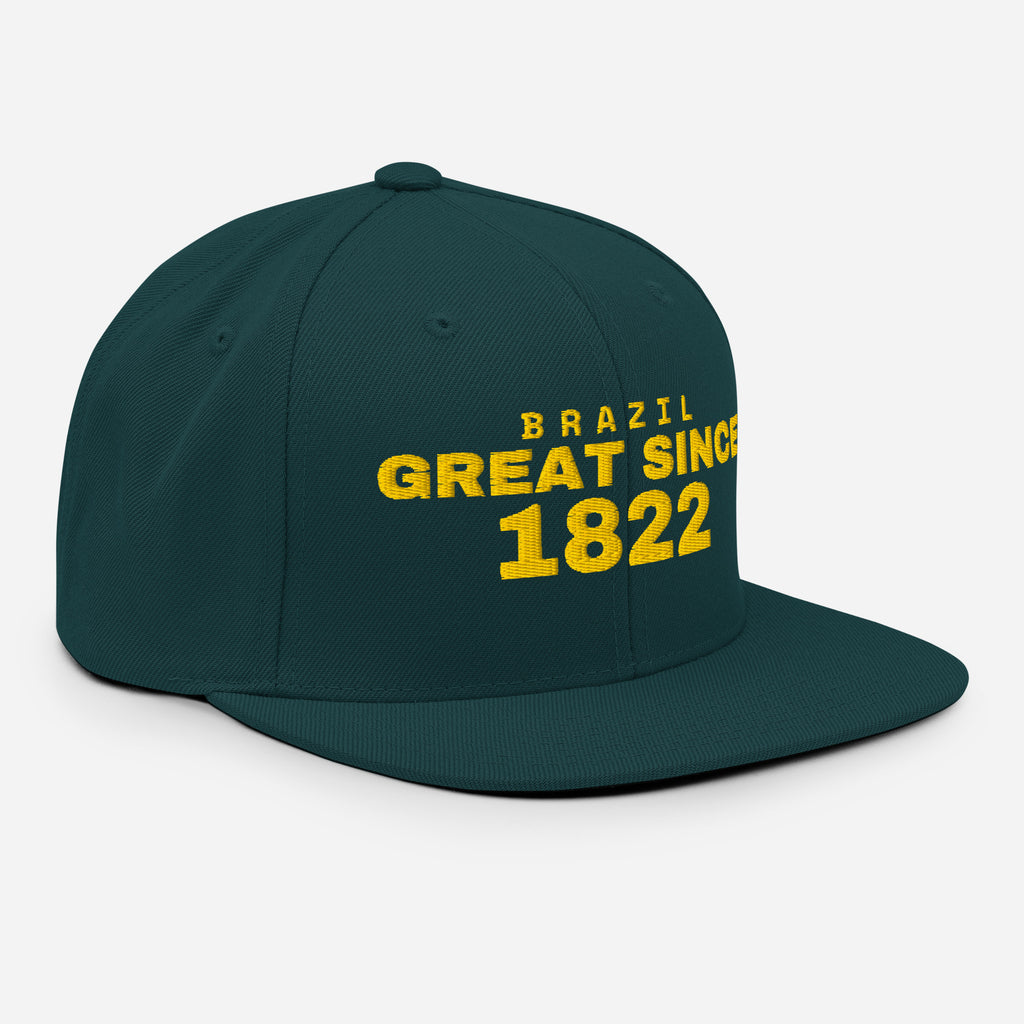 Spruce green snapback cap with BRAZIL GREAT SINCE 1822 embroidery