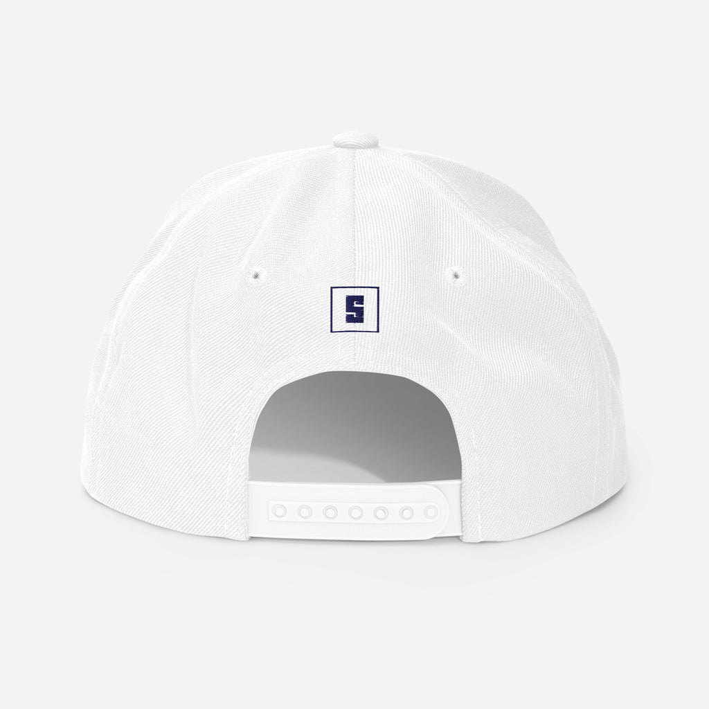 White snapback cap with FINLAND GREAT SINCE 1917 embroidery