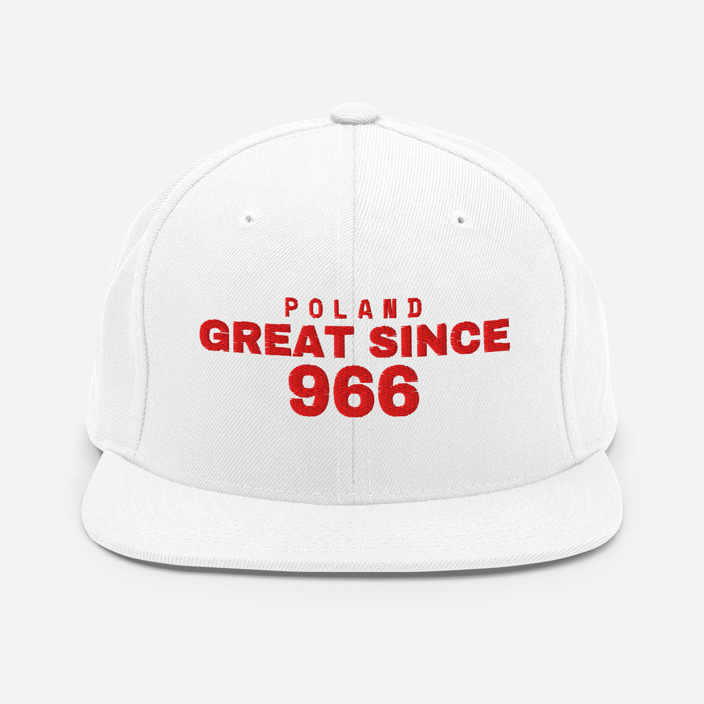 White snapback cap with POLAND GREAT SINCE 966 embroidery