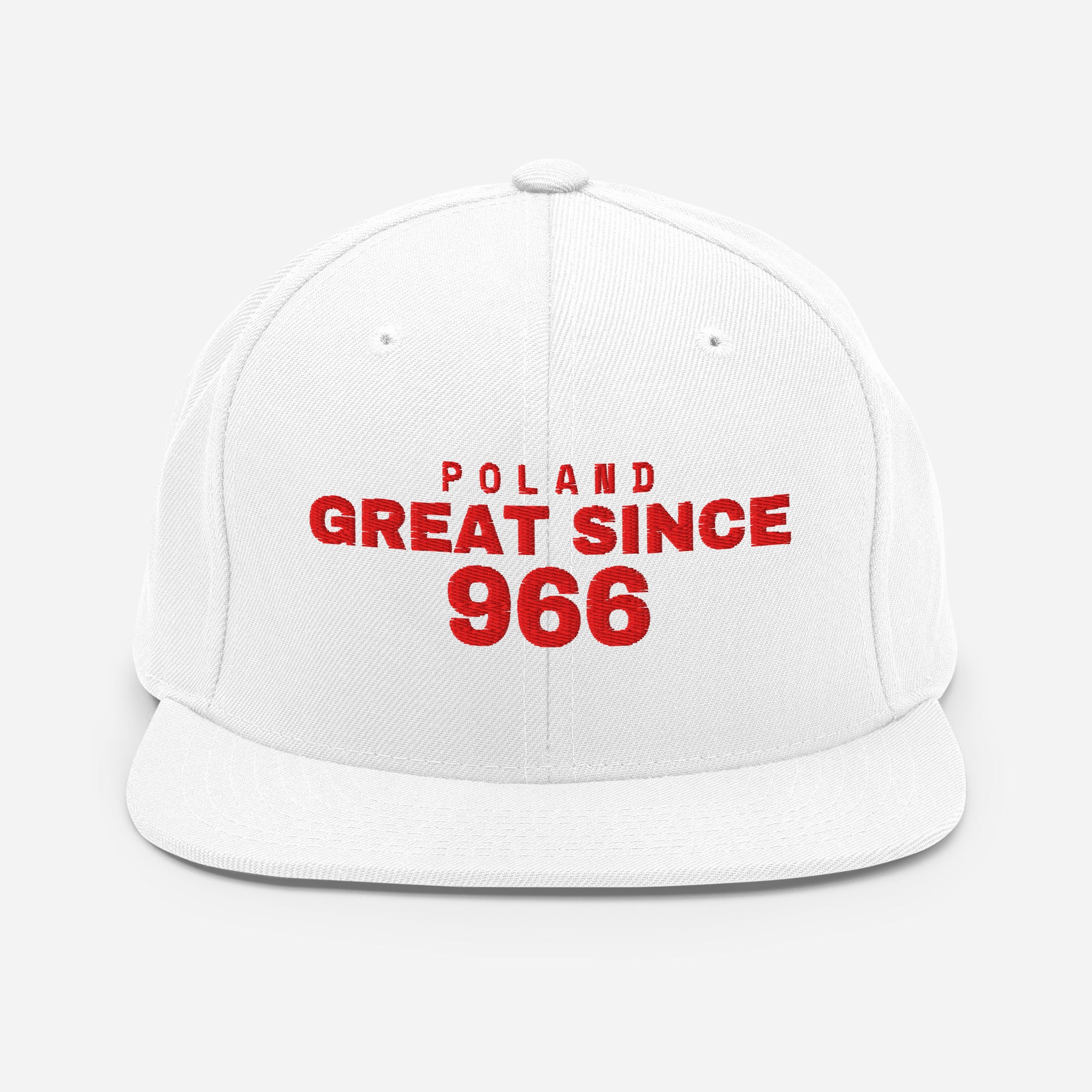 White snapback cap with POLAND GREAT SINCE 966 embroidery