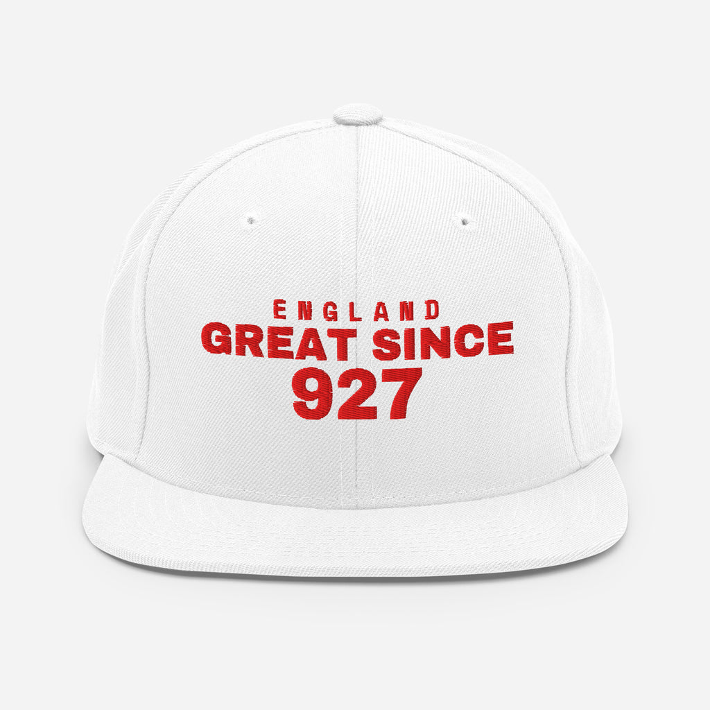 White snapback cap with ENGLAND GREAT SINCE 927 embroidery