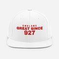 White snapback cap with ENGLAND GREAT SINCE 927 embroidery