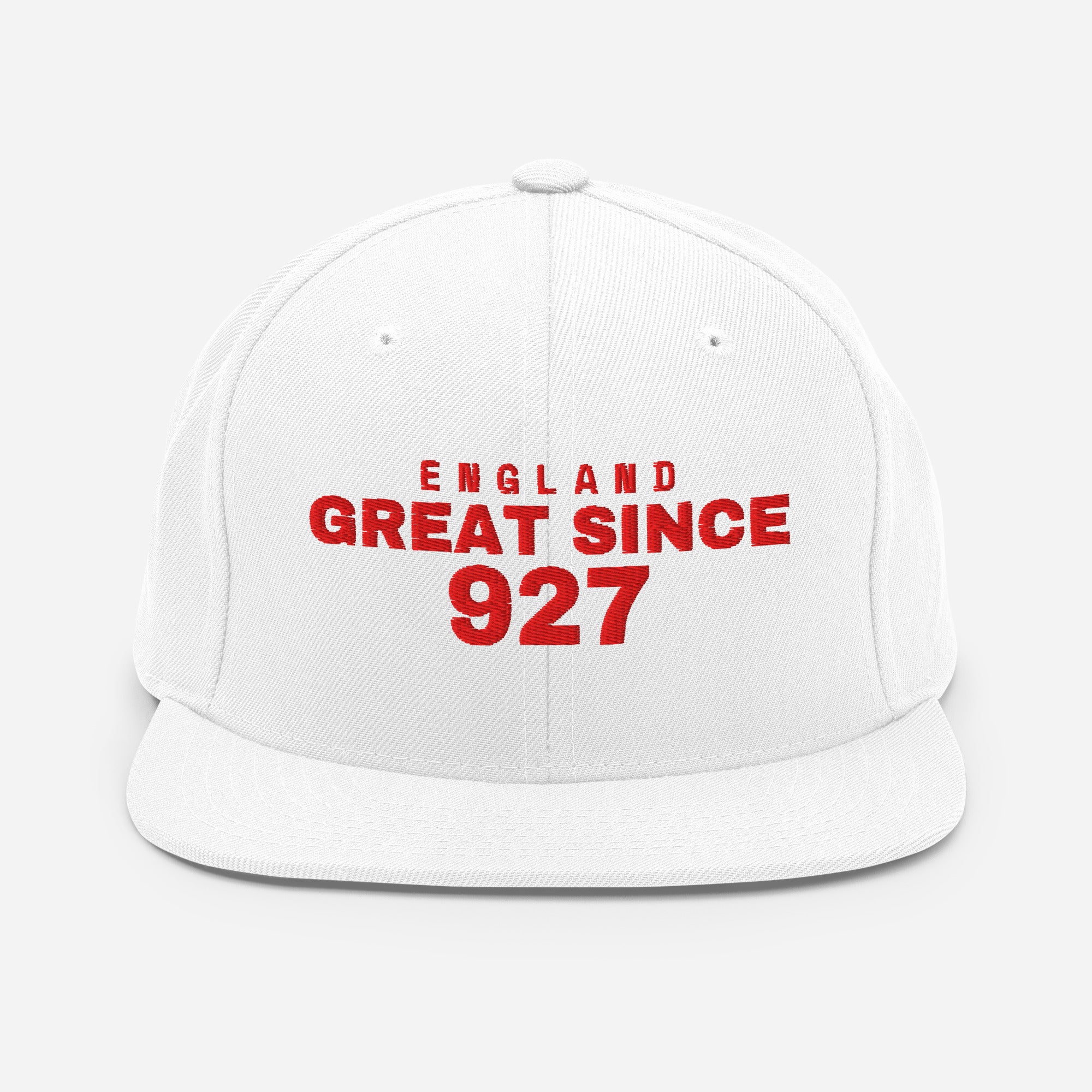 White snapback cap with ENGLAND GREAT SINCE 927 embroidery