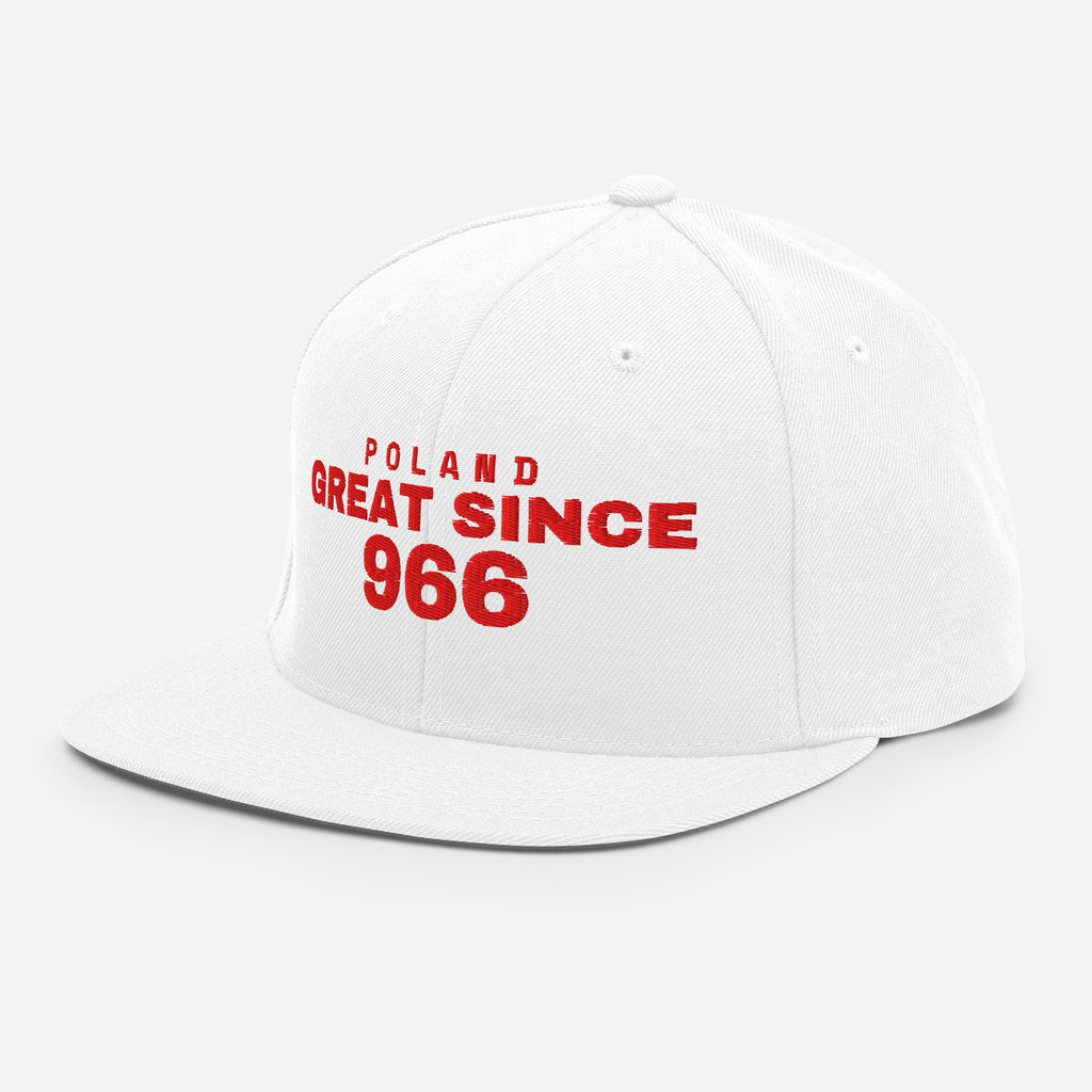 White snapback cap with POLAND GREAT SINCE 966 embroidery