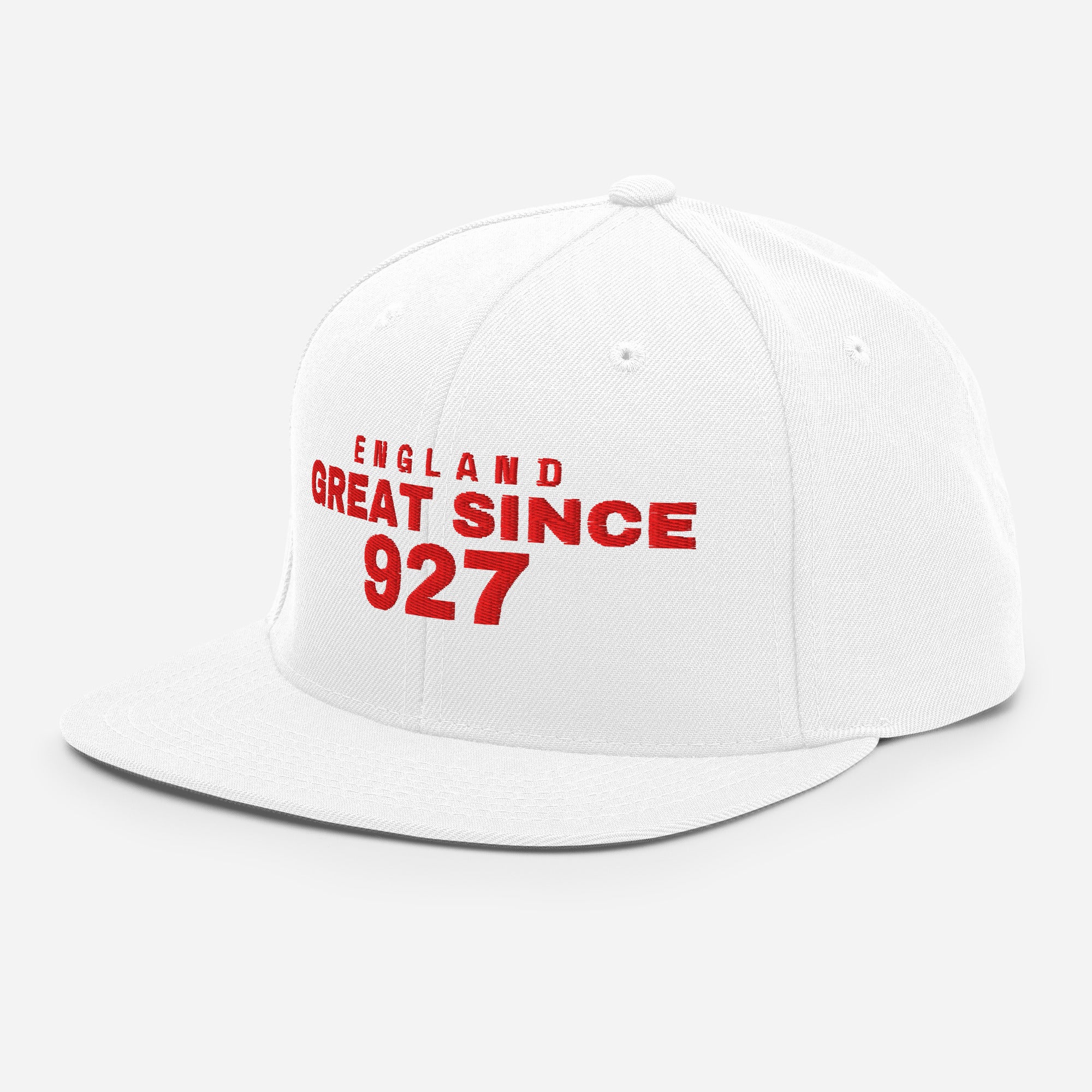 White snapback cap with ENGLAND GREAT SINCE 927 embroidery