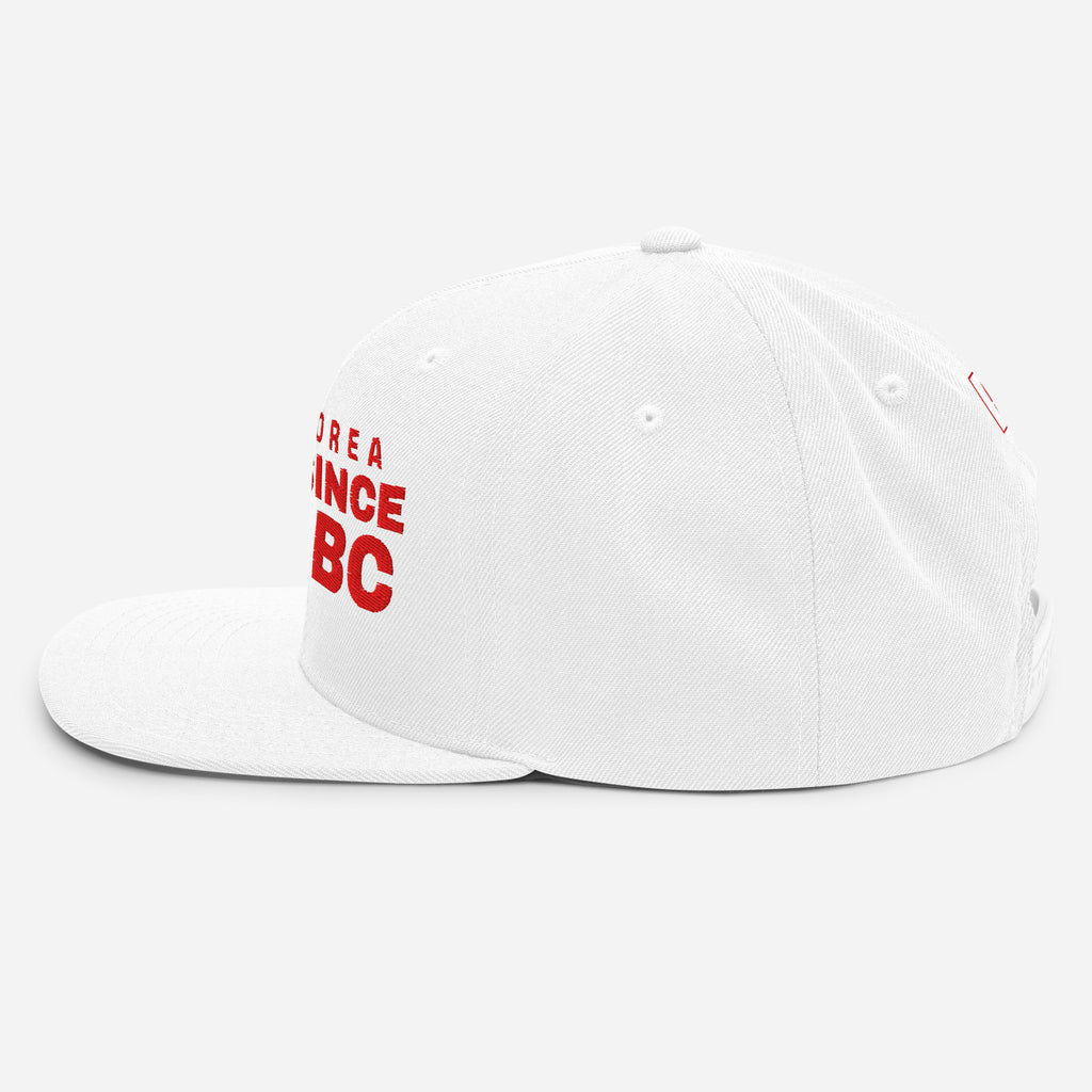 White snapback cap with SOUTH KOREA GREAT SINCE 2333 BC embroidery