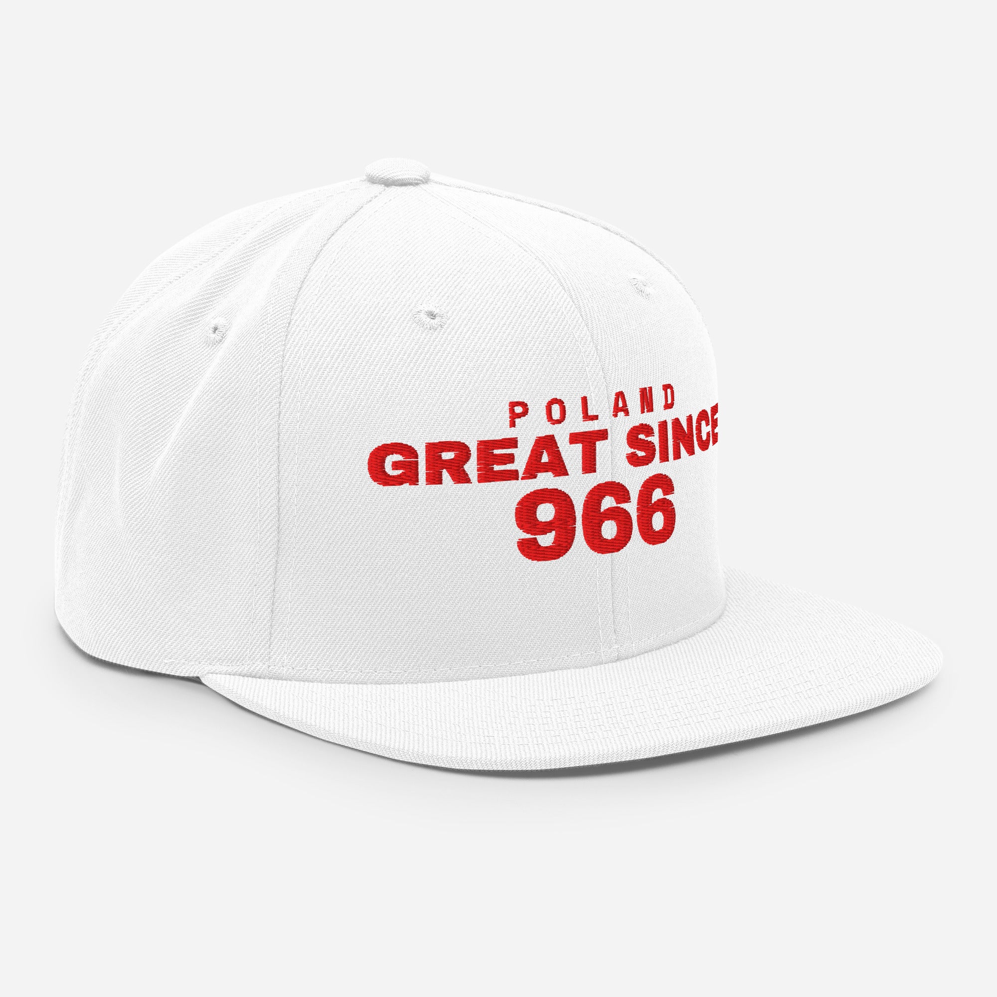 White snapback cap with POLAND GREAT SINCE 966 embroidery