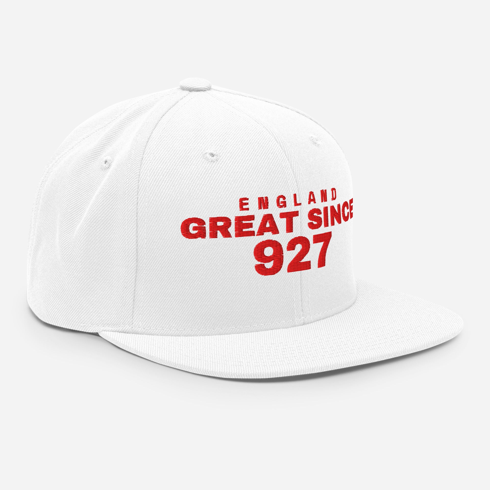 White snapback cap with ENGLAND GREAT SINCE 927 embroidery